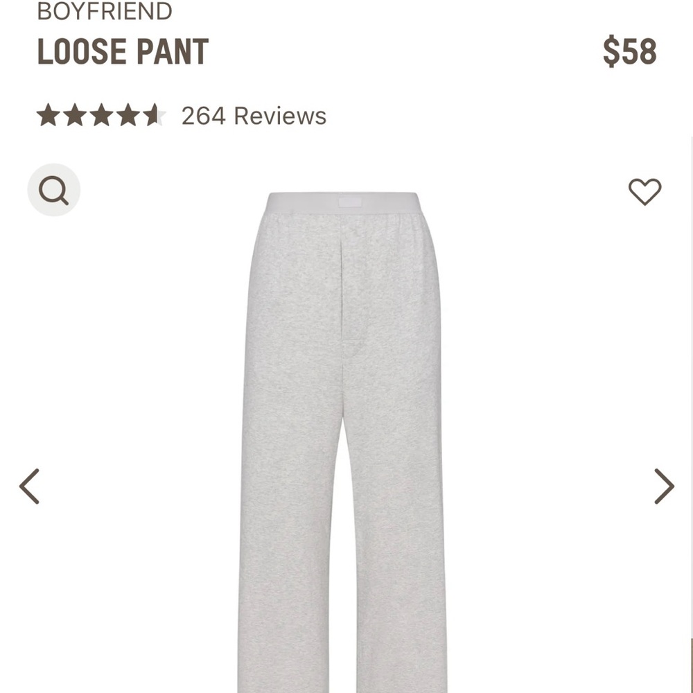 Skims NWT Light Heather Grey Boyfriend Loose Pants